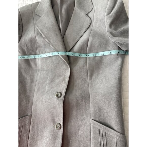 Vintage Yves St Simon Grey Suede Leather Skirt Suit Womens Size M Two-Piece - Picture 12 of 16